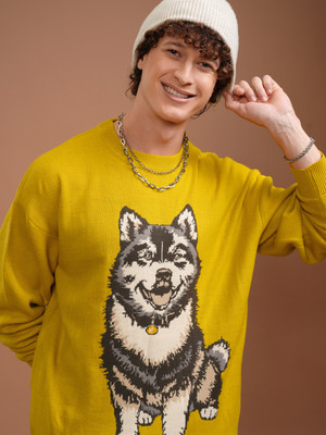 HIGHLANDER Graphic Print Round Neck Casual Men Yellow Sweater