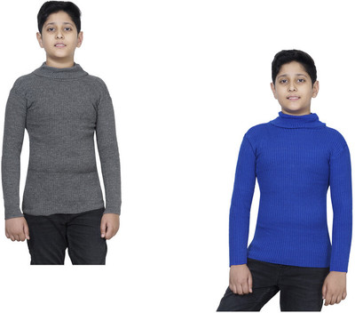 IndiWeaves Solid High Neck Casual Boys Multicolor Sweater