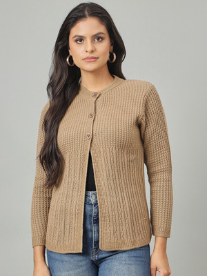 DUKE Self Design Round Neck Casual Women Brown Sweater