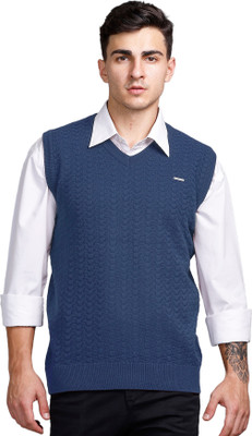 GODFREY Self Design V Neck Casual Men Blue Sweater