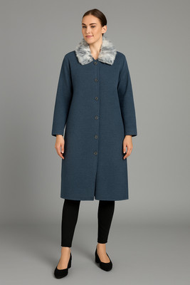 Hautemoda Solid Collared Neck Casual Women Blue Sweater