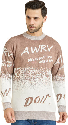 DZANT Printed Round Neck Casual Men Beige Sweater