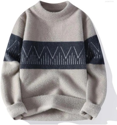 FitIn OutFit Self Design Round Neck Casual Men Grey Sweater