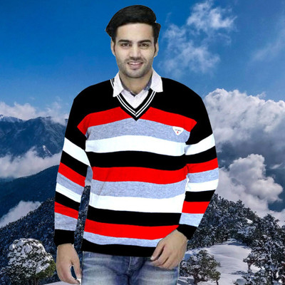 SS Creations Striped V Neck Casual Men Multicolor Sweater