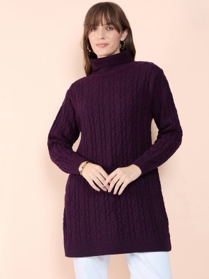 CLAPTON Self Design High Neck Casual Women Purple Sweater