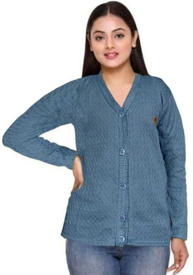 CRAFTWELL Solid V Neck Casual Women Blue Sweater