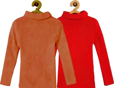 100LUCK Solid High Neck Casual Baby Boys & Baby Girls Orange, Red Sweater