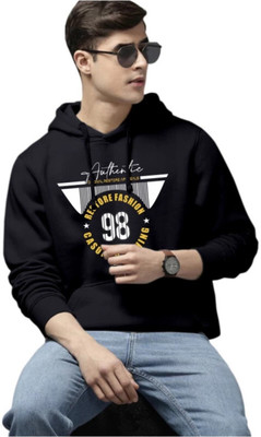 Sahuone Printed Hooded Neck Casual Men Black Sweater