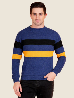 KIPEKEE Striped Round Neck Casual Men Blue Sweater
