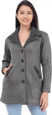Hautemoda Solid Collared Neck Casual Women Grey Sweater