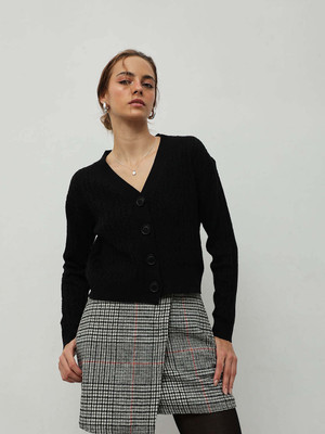 STREET9 Solid V Neck Casual Women Black Sweater