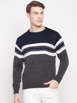 DUKE Striped Round Neck Casual Men Grey Sweater