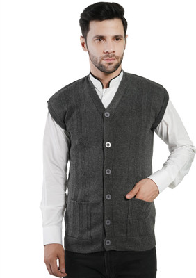 Life and style Solid V Neck Casual Men Grey Sweater