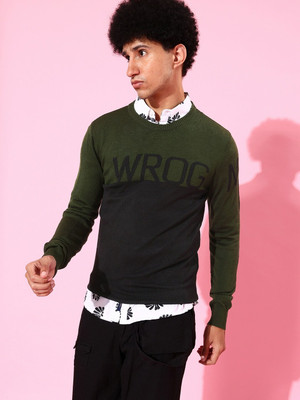 WROGN Colorblock Round Neck Casual Men Black Sweater