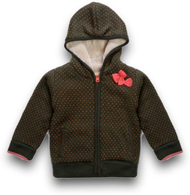 COMPOUND Polka Print Hooded Neck Casual Baby Girls Reversible Green Sweater