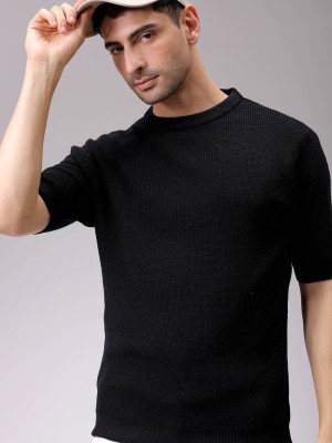 The Indian Garage Co. Self Design Crew Neck Casual Men Black Sweater