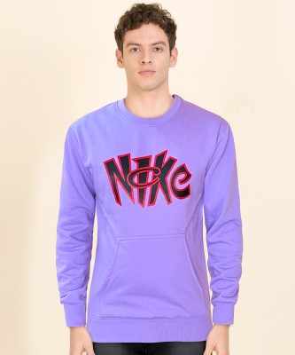 WYC Printed Round Neck Casual Men Purple Sweater