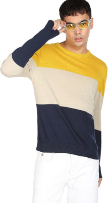 FLYING MACHINE Colorblock Round Neck Casual Men Multicolor Sweater