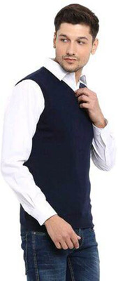 A N Enterprises Solid V Neck Casual Men Blue Sweater