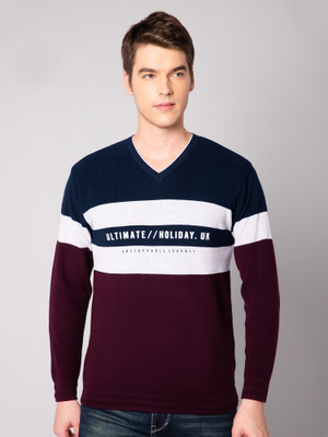 CANTABIL Colorblock V Neck Casual Men Multicolor Sweater