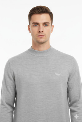 VOMAZO Solid Round Neck Casual Men Grey Sweater