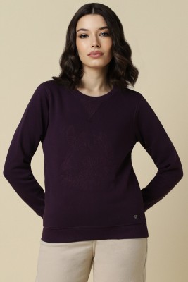 Allen Solly Embroidered Round Neck Casual Women Purple Sweater