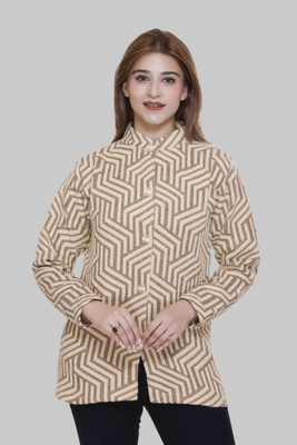 HouseOfCommon Self Design Collared Neck Casual Men Brown, Beige Sweater