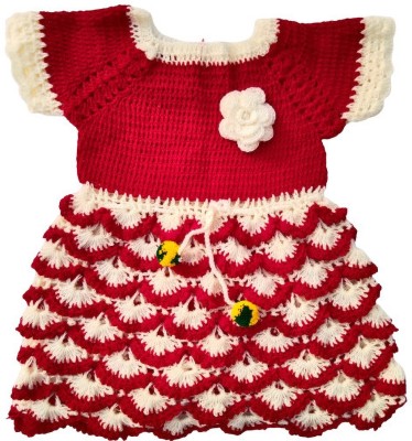 NILU CRAFT Self Design Round Neck Casual Baby Girls Red Sweater