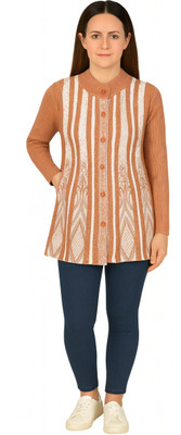 manra Printed Round Neck Casual Women Pink Sweater