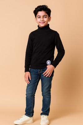 Unfab Solid High Neck Casual Boys & Girls Black Sweater