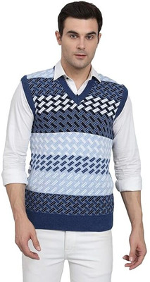 MUSKAN KNITWEAR Checkered V Neck Casual Men Multicolor Sweater