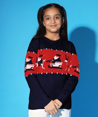 NICK AND JONES Colorblock Round Neck Casual Girls Multicolor Sweater
