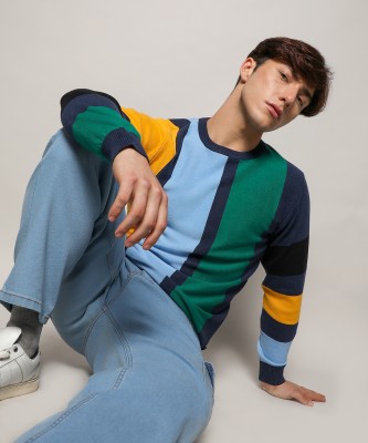 CAMPUS SUTRA Colorblock Round Neck Casual Men Multicolor Sweater