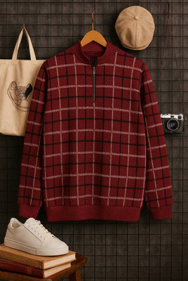 Austivo Solid Turtle Neck Casual Men Red Sweater