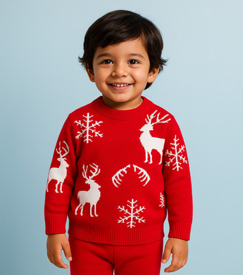 Vaidahee Printed Round Neck Casual Baby Boys Red, White Sweater