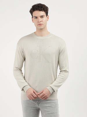 Calvin Klein Jeans Printed Crew Neck Casual Men Beige Sweater