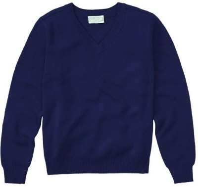 Rudram Arts Solid V Neck Lounge Wear Boys & Girls Blue Sweater