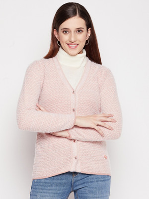 DUKE Self Design V Neck Casual Women Pink Sweater