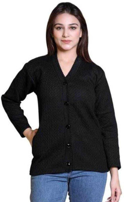 CRAFTWELL Solid V Neck Casual Women Black Sweater
