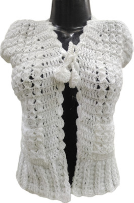 JEFFY Solid Round Neck Casual Women White Sweater