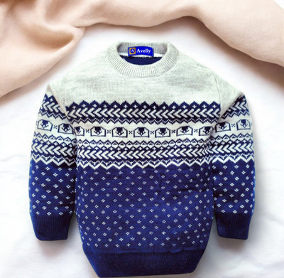 JAI Striped Round Neck Casual Baby Boys White Sweater