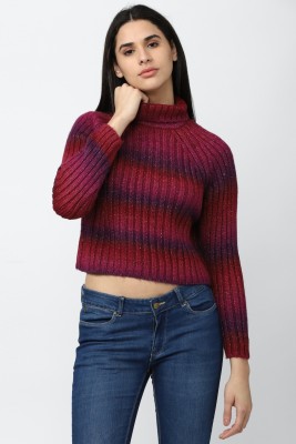 VAN HEUSEN Striped Turtle Neck Casual Women Pink Sweater