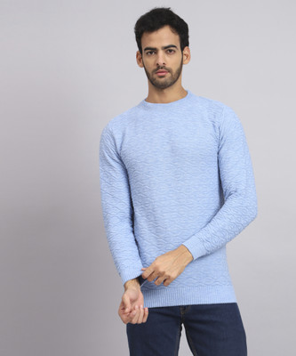 NYSINE Solid Round Neck Casual Men Blue Sweater