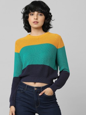 ONLY Colorblock Round Neck Casual Women Multicolor Sweater