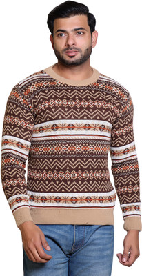 Grand Line Self Design Round Neck Casual Men Beige Sweater