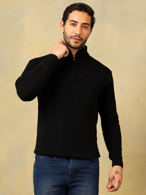 Voxmonks Self Design High Neck Casual Men Black Sweater