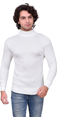 THE LITTLE BOY Solid High Neck Casual Men White Sweater