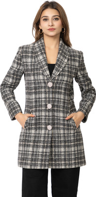 TWENTY ME Checkered Collared Neck Casual Women Grey Sweater