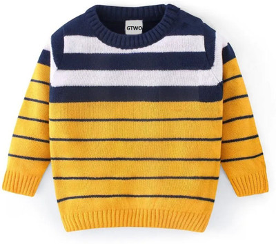 GTTWO Striped Round Neck Casual Boys Multicolor Sweater