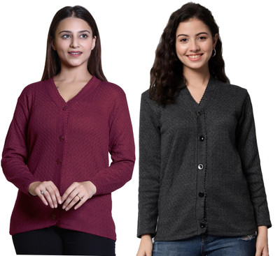 hifzaa Solid V Neck Casual Women Multicolor Sweater